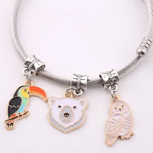 DIY enamel animal charm bracelet silver cable wire toucan polar bear owl jewelry