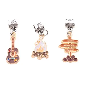 Enamel alloy camp theme charms set guitar campfire sign pendants for DIY jewelry making