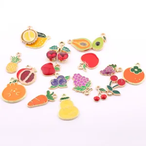 DIY enamel fruit charms pendant set featuring cute cartoon designs for bracelets and necklaces.