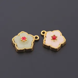 Flower pendant charms, imitation jade alloy gold-plated DIY jewelry making accessories.