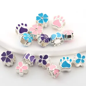 Large Hole Beads DIY Retro Enamel Five-Petal Flower Animal Paw Heart Butterfly Metal Charm For Bracelet Jewelry Making