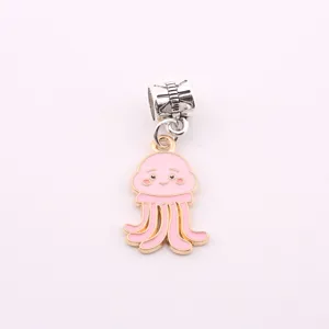 Cute pink jellyfish enamel metal charm pendant DIY jewelry making accessory for bracelets