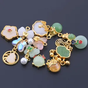 Ancient Gold Alloy Dripping Oil Imitation Jade Butterfly Gourd Charm DIY Bracelet Necklace Pendant Jewelry Accessories