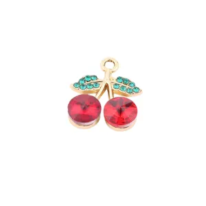 Gold-tone metal red crystal cherry pendant DIY necklace bracelet jewelry accessory