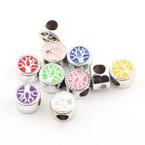 10mm DIY Metall Grosslochperlen mit buntem Lebensbaum Emaille Anhaenger fuer Schmuck basteln