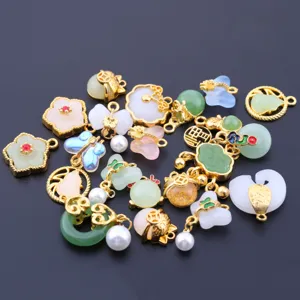 Gold-plated alloy imitation jade enamel charms pendants for DIY handmade bracelets necklaces jewelry