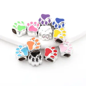 Bunte CCB Pfotenabdruck Großlochperlen für DIY Schmuckherstellung, Armband Halskette Zubehör.