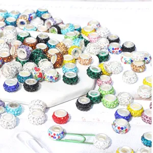 Cuentas de abalorios europeos con pavé de diamantes de imitación coloridos para pulseras de bricolaje.