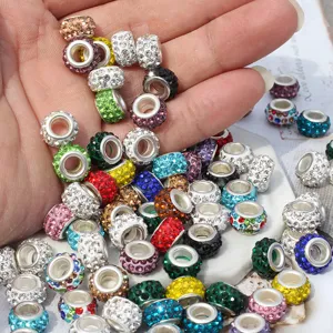 Cuentas de agujero grande europeas con diamantes de imitación para pulseras DIY y joyas.