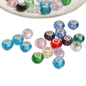 Colorful faceted crystal glass beads, large hole European charm bracelet DIY spacer beads accessories.