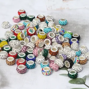 Abalorios coloridos de diamantes de imitacion con agujero grande para pulseras DIY.