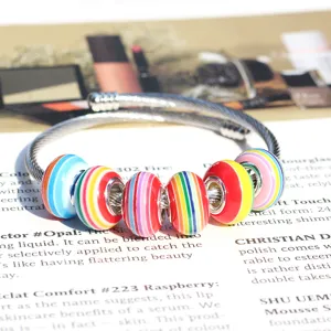 Colorful striped resin large hole beads DIY bracelet charms glass bead jewelry making accessories