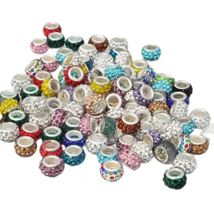 Cuentas de estrass coloridas con agujero grande estilo Pandora para pulseras DIY bisuteria