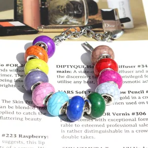 Perles Vrac Imitation Turquoise en Acrylique Craquelé Grand Trou DIY pour Fabrication de Bracelet Collier