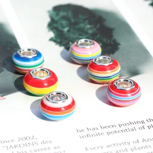 Colorful striped resin large hole charms DIY bracelet spacer beads jewelry making accessories