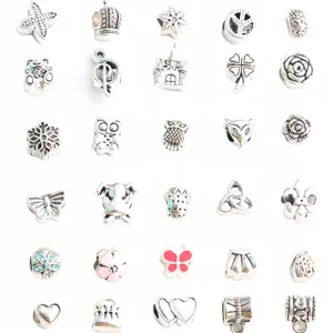 DIY metal charm beads silver spacer beads for Pandora style bracelet handmade jewelry