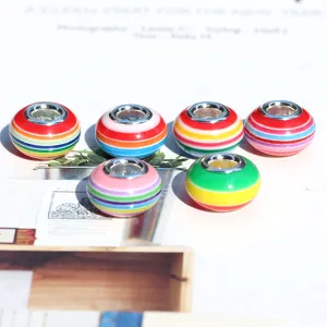 Colorful striped resin large hole beads diy charm bracelet jewelry accessories wholesale