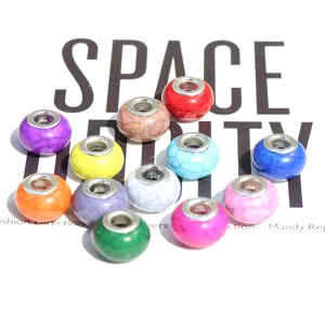 Perles à grand trou craquelées colorées acrylique DIY breloques pour bracelet collier