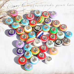 Colorful striped resin large hole beads DIY charm bracelet accessories for jewelry
