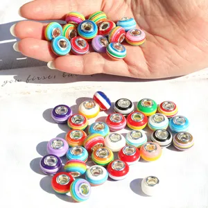 Colorful striped resin large hole beads DIY charm bracelet jewelry making accessories set