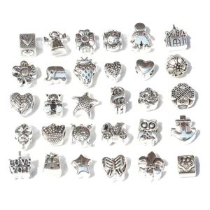 Zinc alloy antique silver DIY charm beads spacer set for handmade bracelets jewelry making