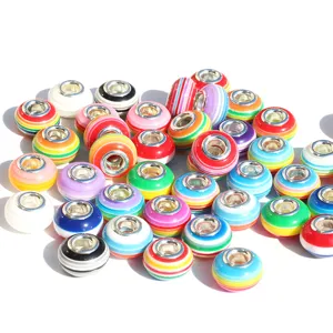 Colorful striped resin large hole charm beads DIY bracelet accessories wholesale detail view