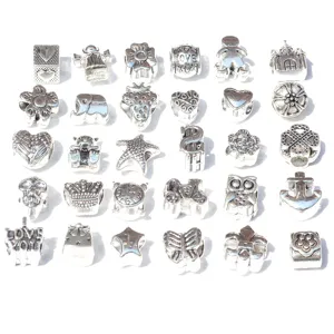 Zinc alloy large hole charm beads for DIY bracelet jewelry making accessories silver tone 30pcs