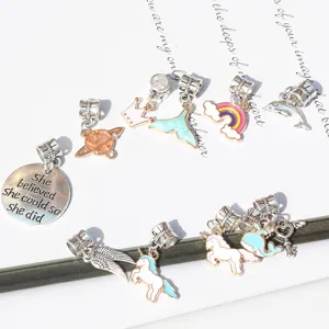 Alloy enamel DIY charms set featuring cute unicorn rainbow whale and motivational pendants for jewelry.