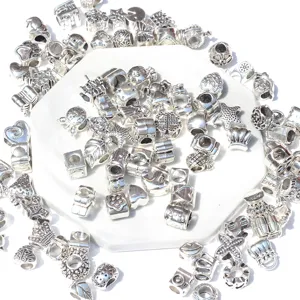 Zinc alloy antique silver large hole beads DIY charm bracelet accessories assortment