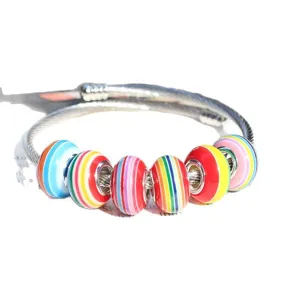 Colorful striped resin large hole beads steel cable DIY charm bracelet jewelry accessories wholesale