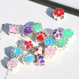 Colorful alloy enamel paw flower DIY large hole beads charm accessories for handmade jewelry