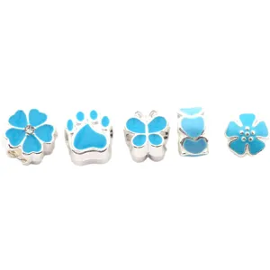 Silver tone blue enamel DIY large hole charm beads set, perfect for handmade bracelets.