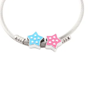 DIY Silber Drahtseil Armband mit blauen und rosa Sternen Modeschmuck Accessoires