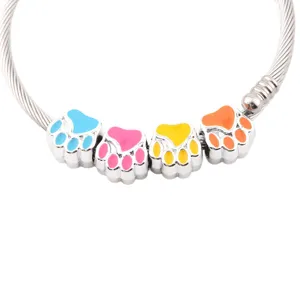 Silberfarbenes Kettengelenk Armband mit bunten Emaillierten Pfotenabdruck Perlen DIY Schmuck