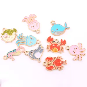 DIY Alloy Enamel Cartoon Ocean Animal Charms Cute Crab Seahorse Whale Jewelry Making Accessories Craft Findings