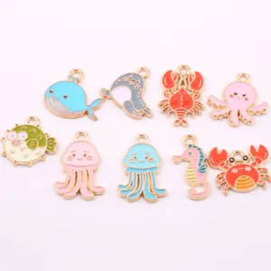 Cute cartoon sea animal enamel alloy charms pendants set for DIY jewelry making and accessories.