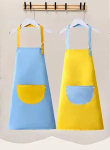 Grembiule pittura impermeabile per bambini, design colorato contrastante con tasca.