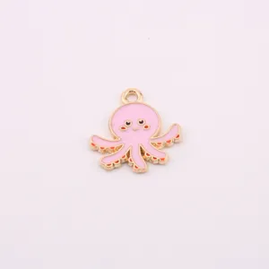 Cute pink octopus enamel alloy pendant charm for DIY handmade jewelry making accessories