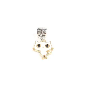 Cute white cat alloy charm pendant for DIY bracelet necklace jewelry making accessories