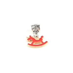 DIY Enamel Rocking Horse Charm Bead Alloy Pendant for Bracelets Necklaces Jewelry Making