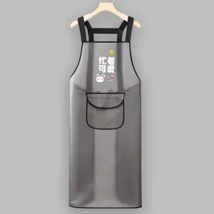 Waterproof oil-proof TPU kitchen apron grey cooking work apron with pocket for adults