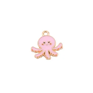 Cute pink octopus alloy enamel charm pendant for DIY jewelry making and craft accessories.