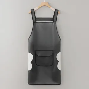 Waterproof kitchen apron with pockets and hand towels for cooking work, black style.