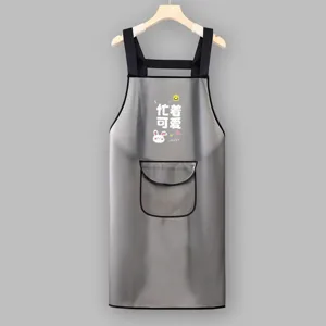 Waterproof TPU apron kitchen cooking oil-proof work apron with pocket and cute cartoon print.