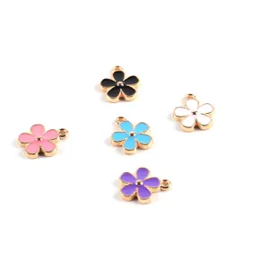 Colorful enamel flower metal charms details, perfect for DIY jewelry making bracelets and necklaces.