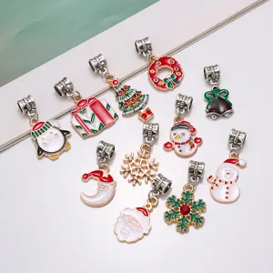 DIY Christmas Alloy Oil-Drop Pendant Charm Cute Santa Claus Snowman Tree Snowflake Jewelry Making Accessories