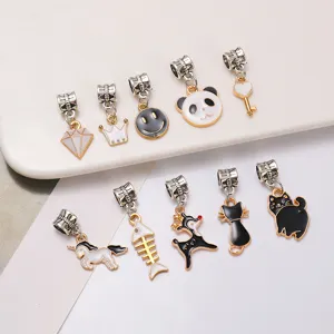 DIY ciondoli in smalto di lega simpatico gatto panda unicorno corona diamante ciondolo per gioielli