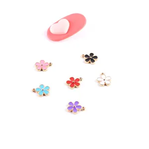DIY colorful enamel flower alloy metal charms pendants for handmade jewelry bracelets necklaces