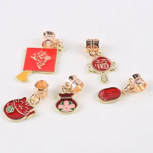 DIY enamel metal alloy charms red festival pendants for bracelet and necklace making