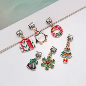 Christmas DIY alloy oil-drop charms set featuring tree, snowflake, bell, and gift box pendants for bracelets.